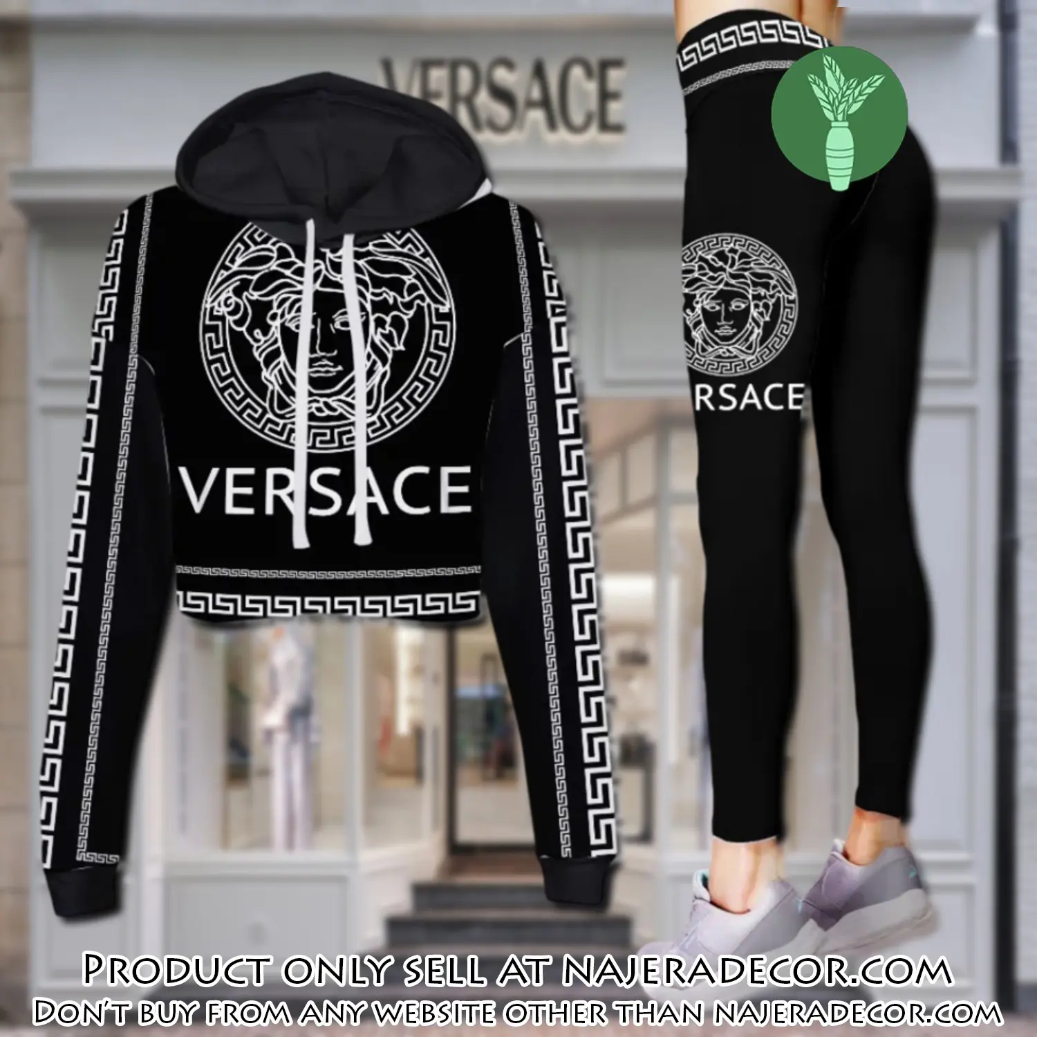 Versace medusa white logo luxury brand clothes leggings and crop top set for women njr2644740